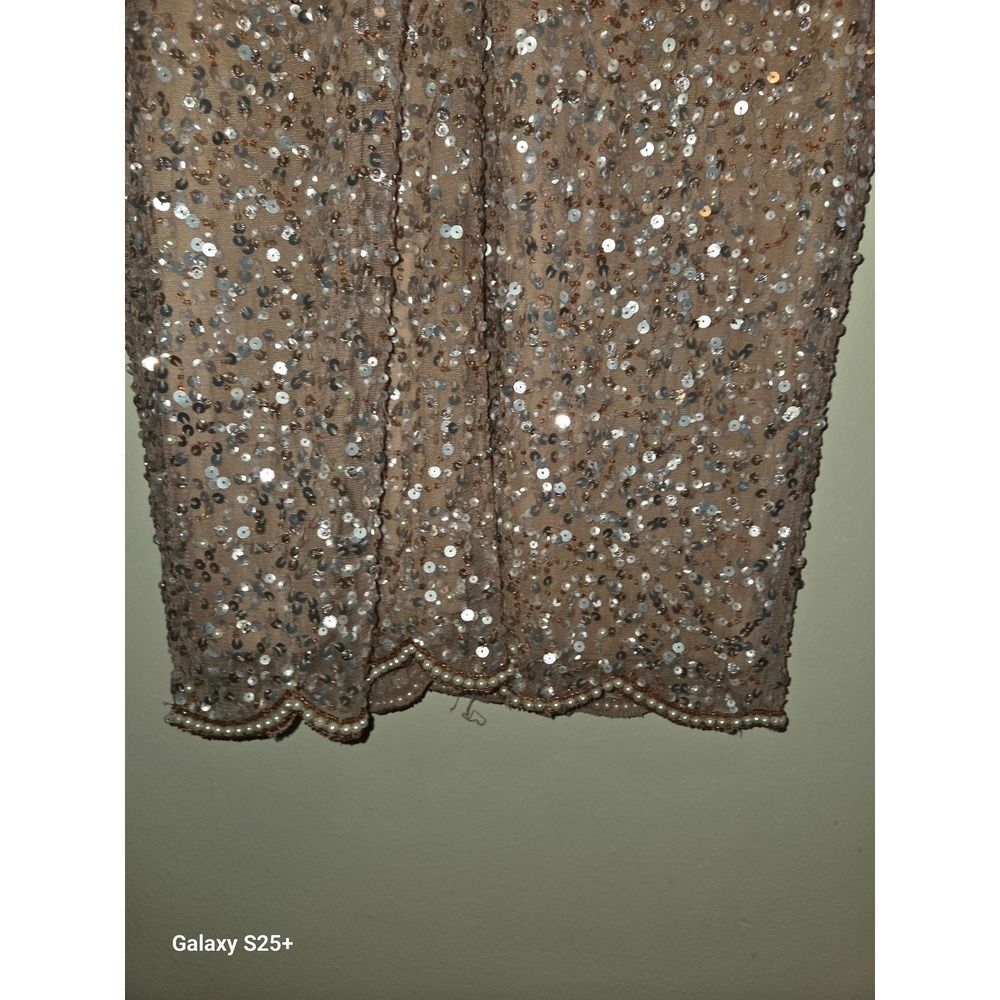 Adrianna Papell Women Pink Sequin Bead Pearl Scallop Hem Sheath Dress Size 4 NEW - Picture 4 of 5